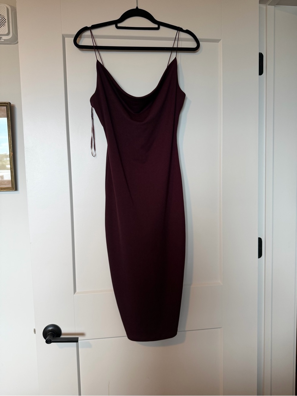 Mind Code Plum Cowl-Neck Spaghetti Strap Midi Dress